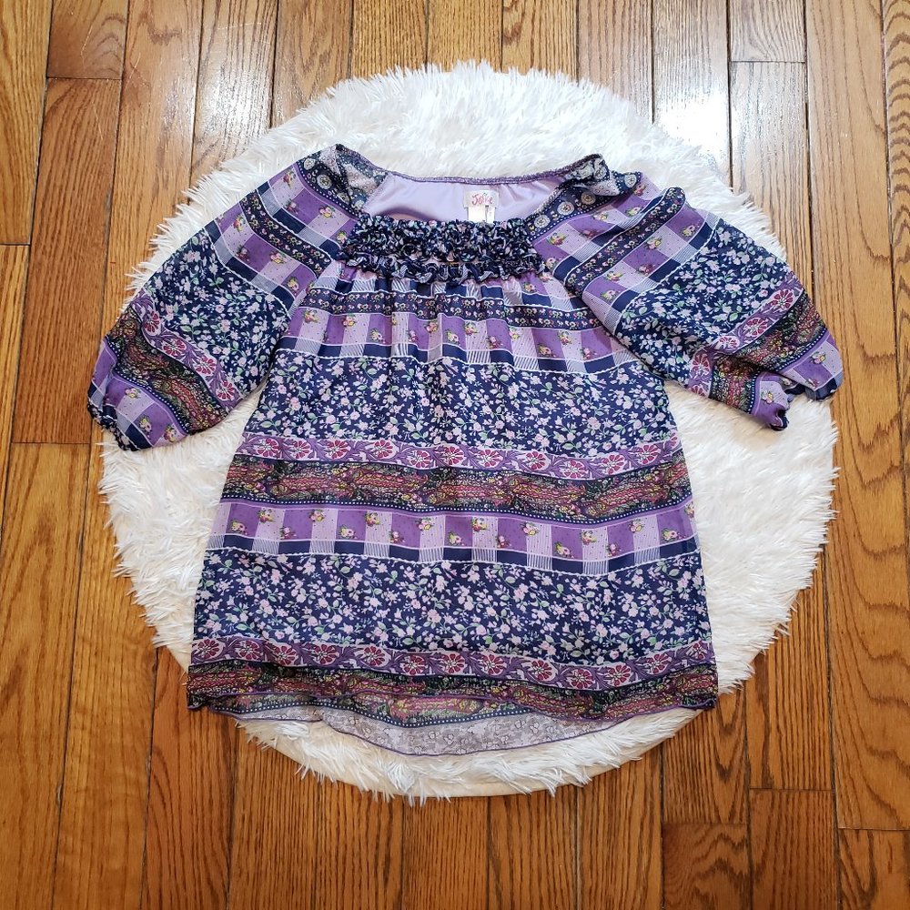 Justice Girls Purple Floral 3/4 Sleeve Blouse